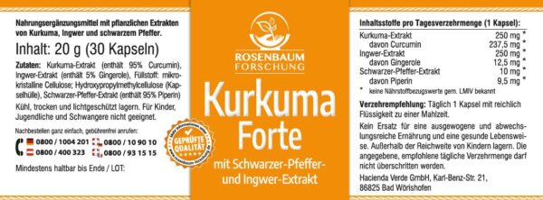 Kurkuma Forte, Etikett