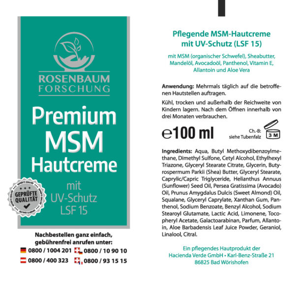 Premium MSM Hautcreme mit UV-Schutz – Bild 2