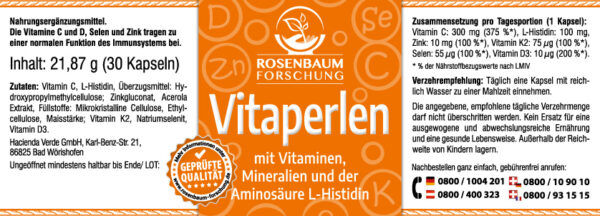 Vitaperlen, Etikett